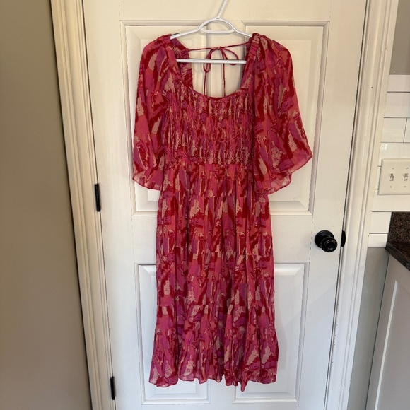 ba&sh Teoli open tie back patterned Midi Dress Pink 45110 - Picture 6 of 16